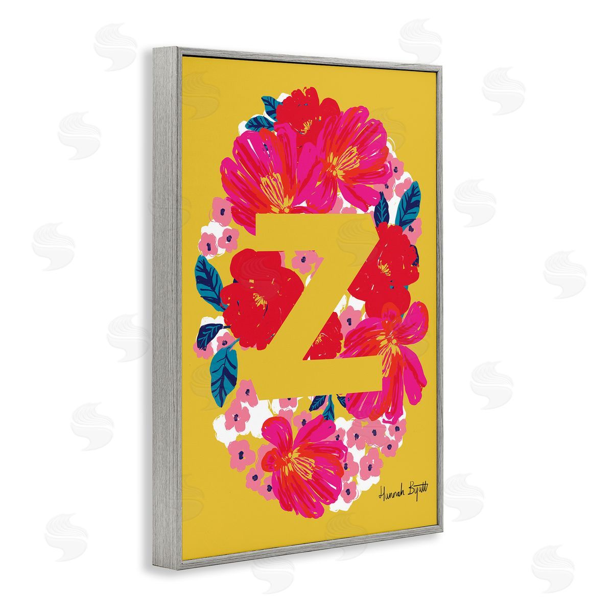 Floral Bloom Letter Z Grey Frame Print Wall Art, Home Decor by Hannah Louise Byatt