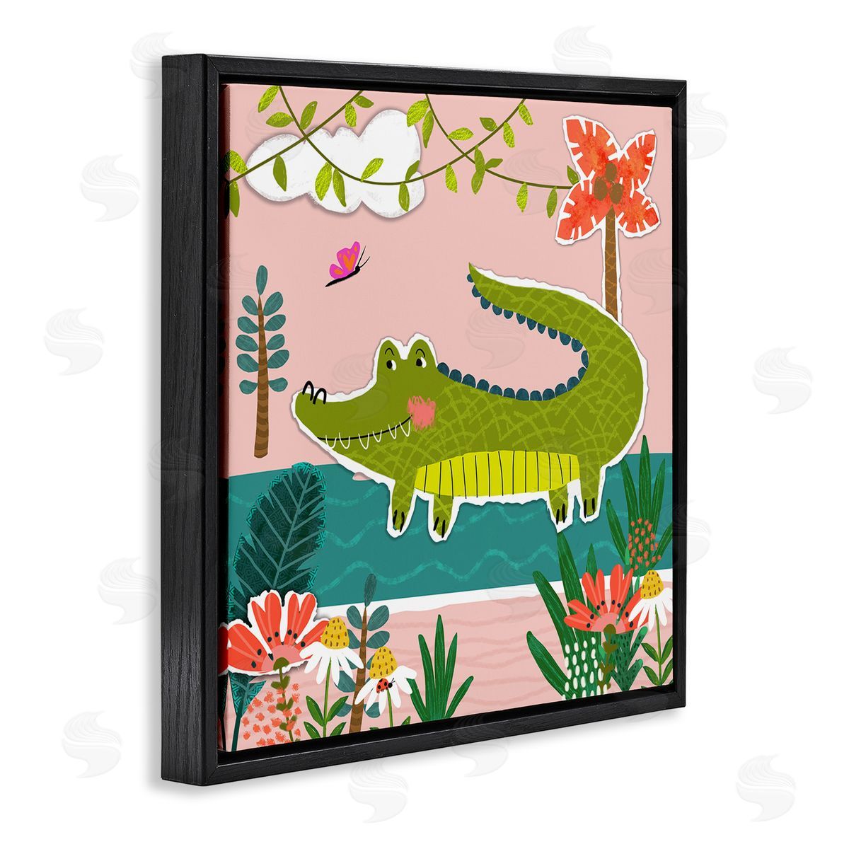 Tina Finn Alligator In Swamp Black Floating Frame Canvas Wall Art Print