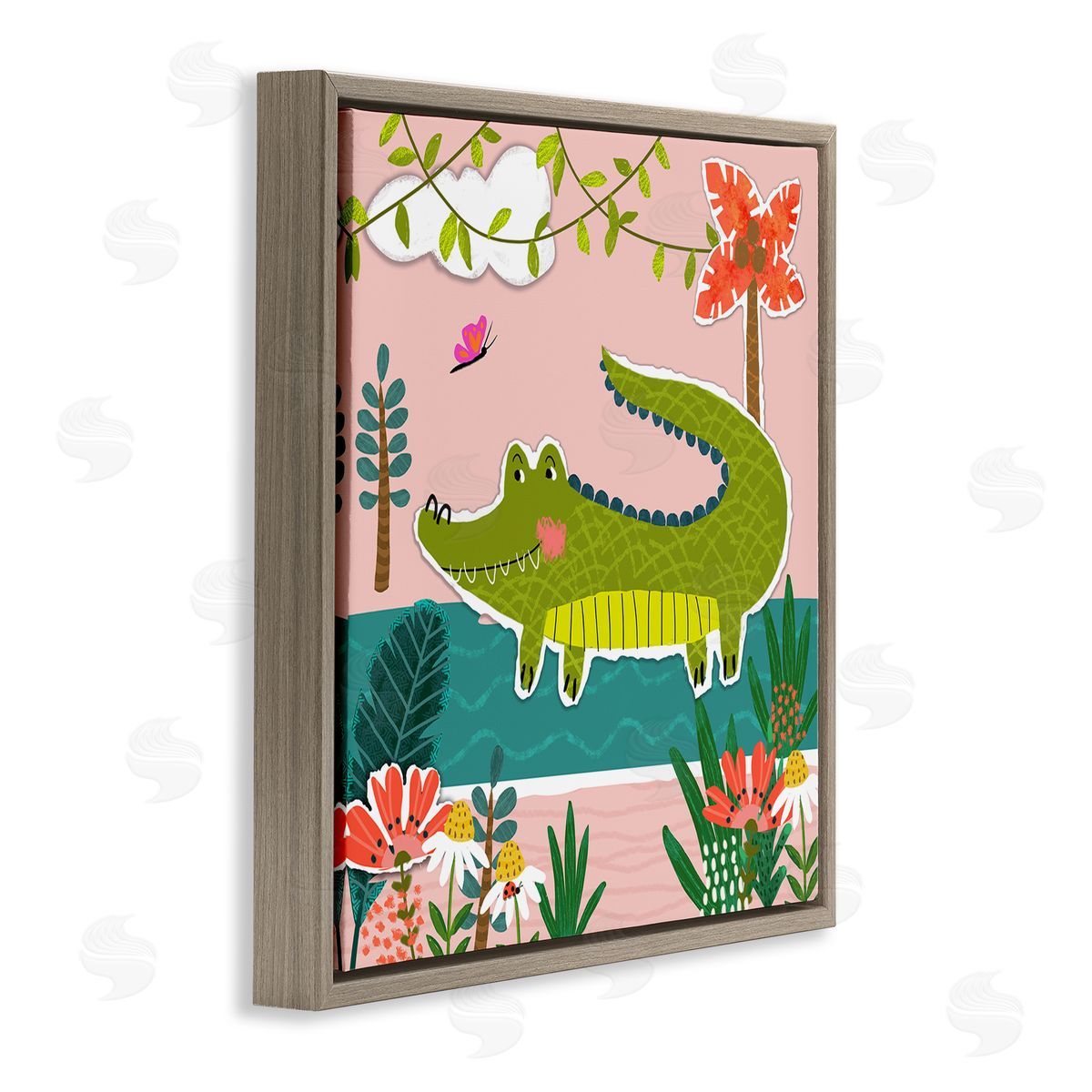 Tina Finn Alligator In Swamp Brown Floating Frame Canvas Wall Art Print