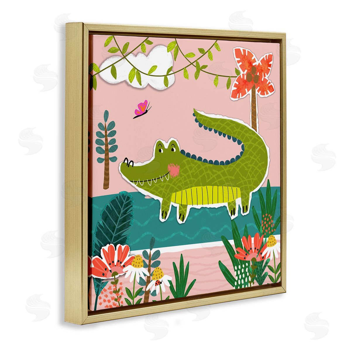 Tina Finn Alligator In Swamp Gold Floating Frame Canvas Wall Art Print