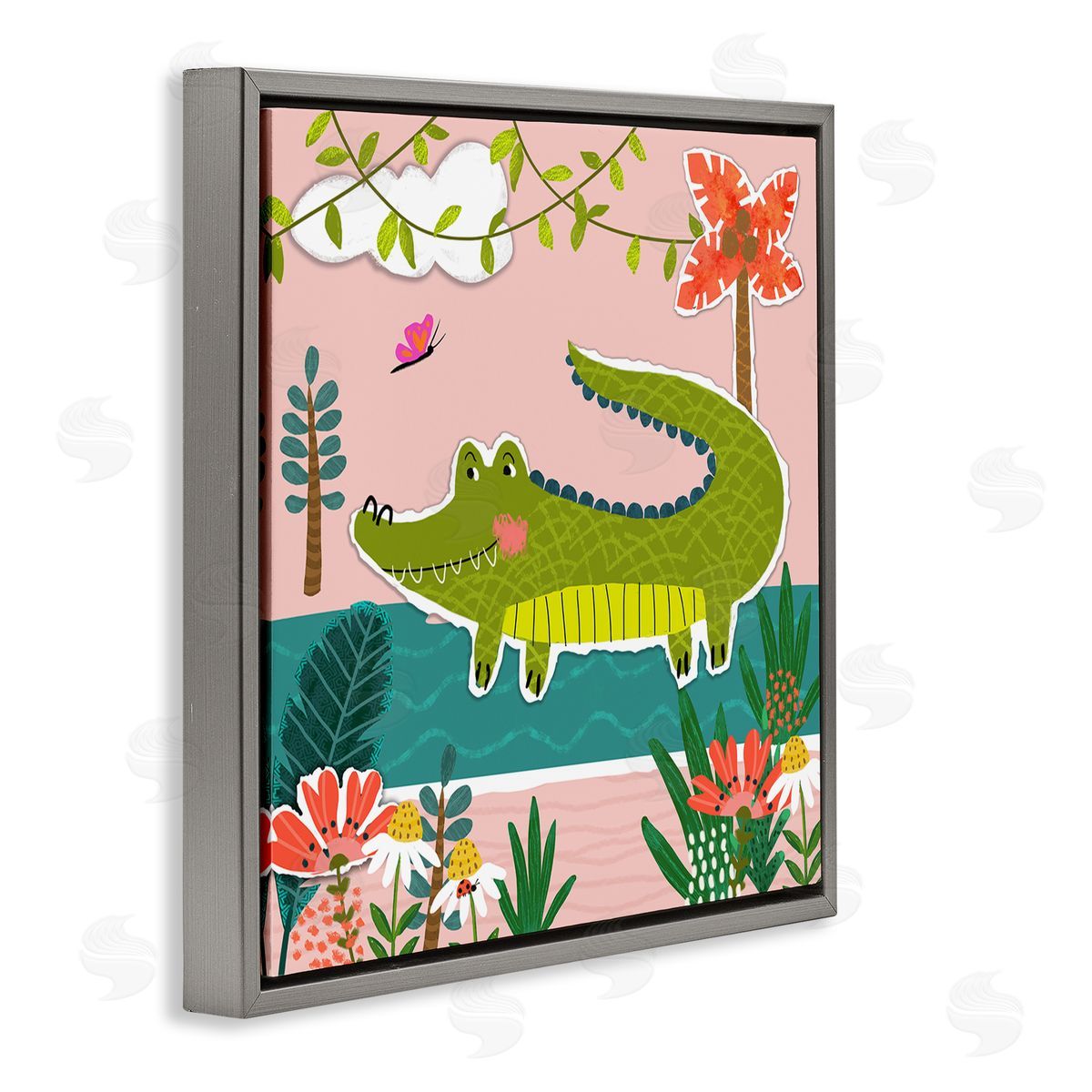 Tina Finn Alligator In Swamp Gray Floating Frame Canvas Wall Art Print