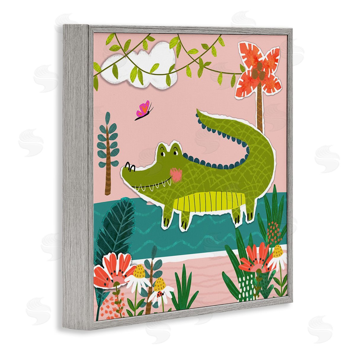 Tina Finn Alligator In Swamp Gray Framed Giclee Wall Art Print