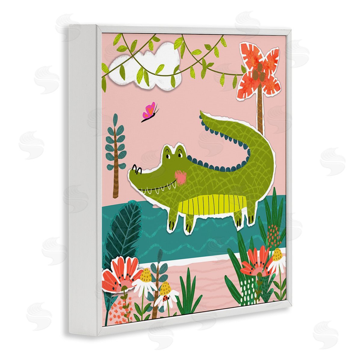 Tina Finn Alligator In Swamp White Framed Giclee Wall Art Print