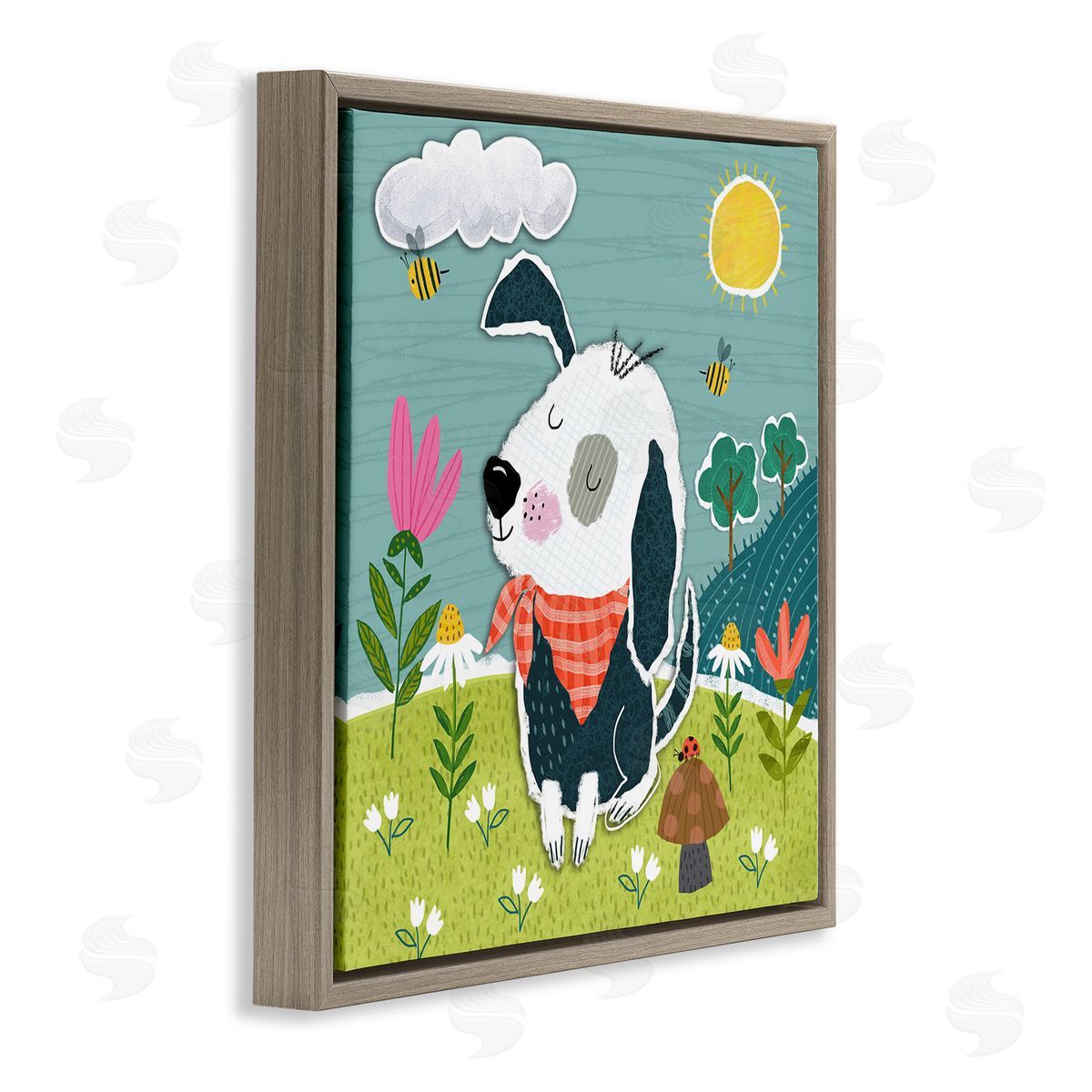 Tina Finn Countryside Dog Landscape Brown Floating Frame Canvas Wall Art Print