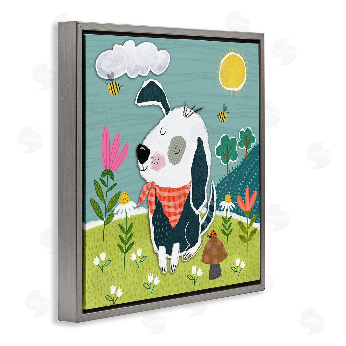 Tina Finn Countryside Dog Landscape Gray Floating Frame Canvas Wall Art Print