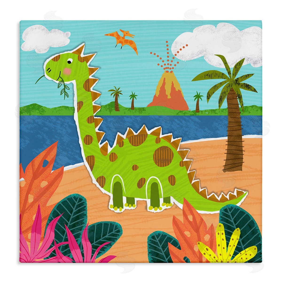 Tina Finn Dinosaur on Beach Canvas Wall Art Print