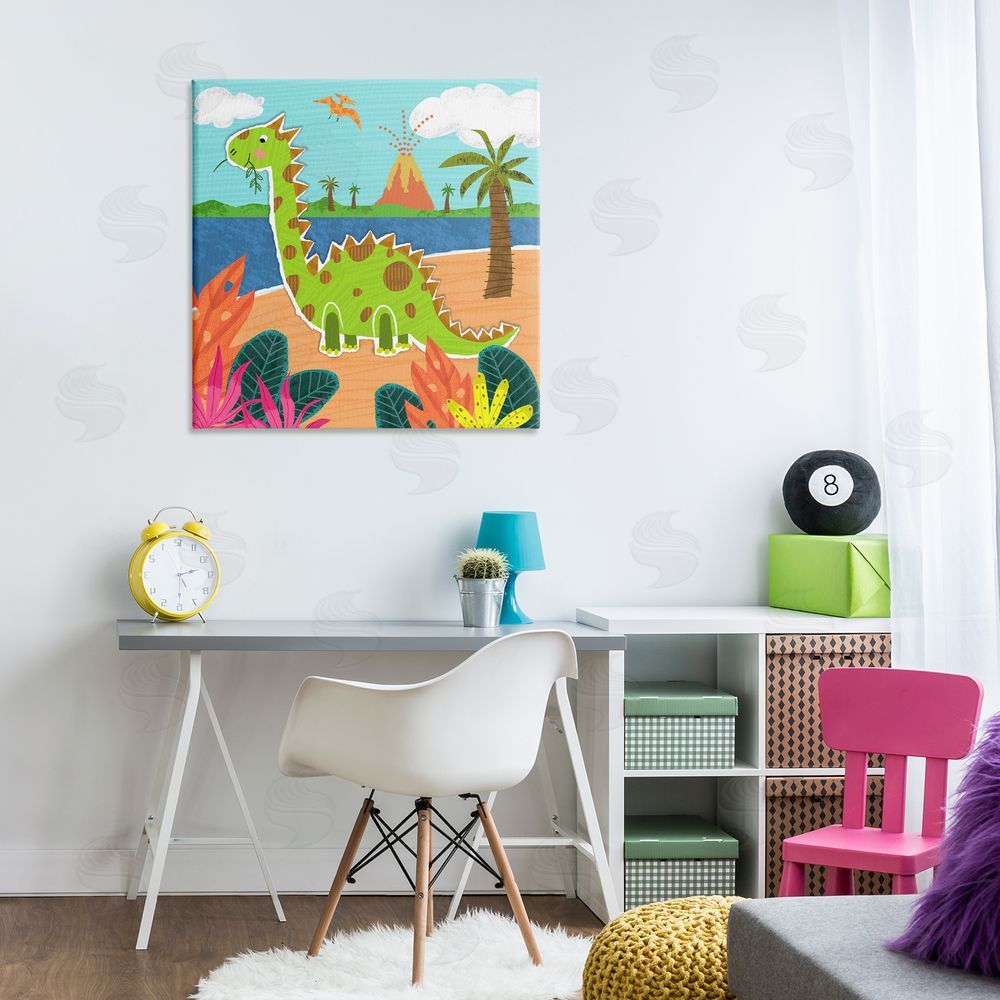 Tina Finn Dinosaur on Beach Canvas Wall Art Print in Room