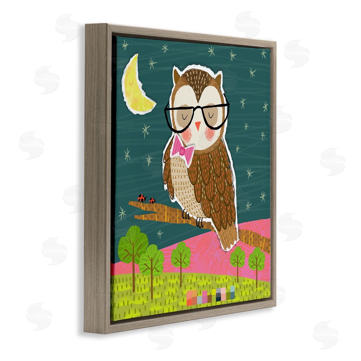 Tina Finn Wise Owl on Branch Brown Floating Frame Canvas Wall Art Print