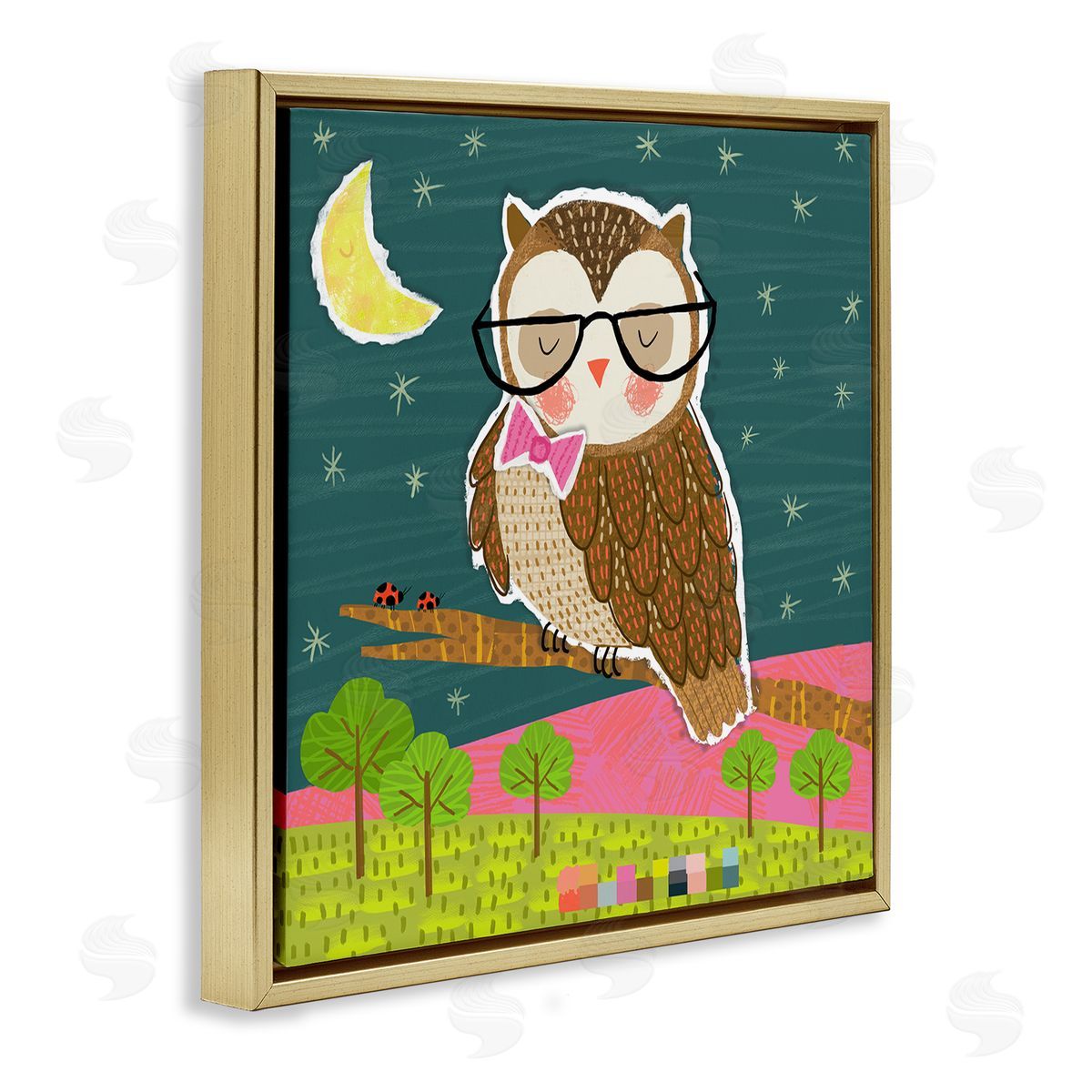 Tina Finn Wise Owl on Branch Gold Floating Frame Canvas Wall Art Print