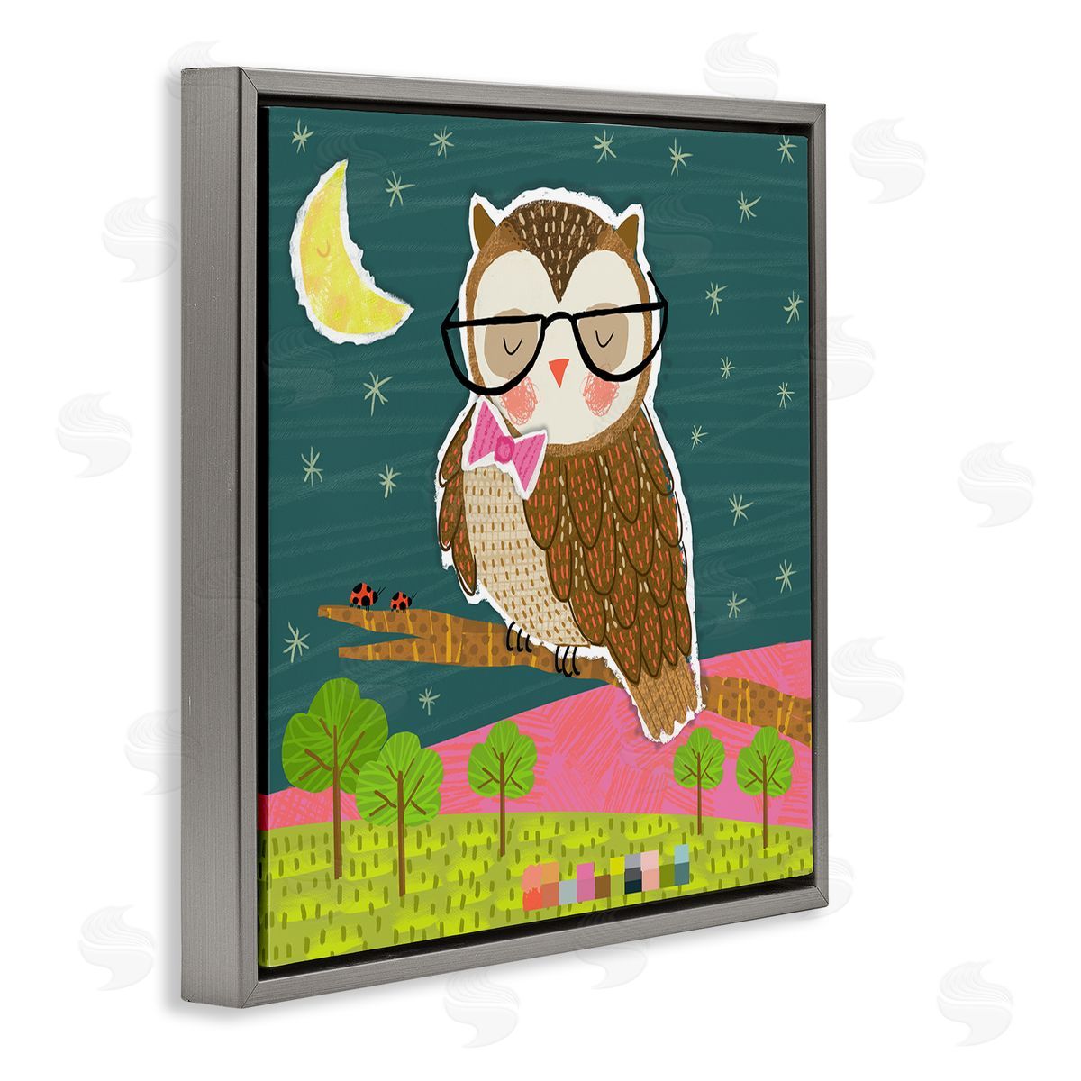 Tina Finn Wise Owl on Branch Gray Floating Frame Canvas Wall Art Print