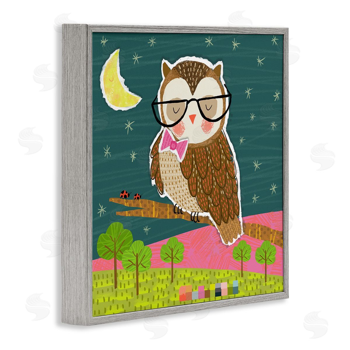Tina Finn Wise Owl on Branch Gray Framed Giclee Wall Art Print
