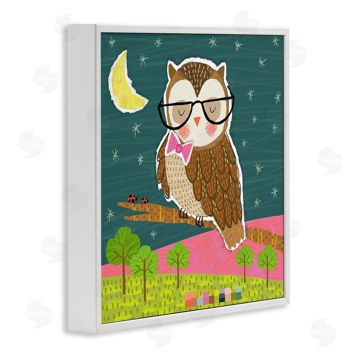 Tina Finn Wise Owl on Branch White Framed Giclee Wall Art Print