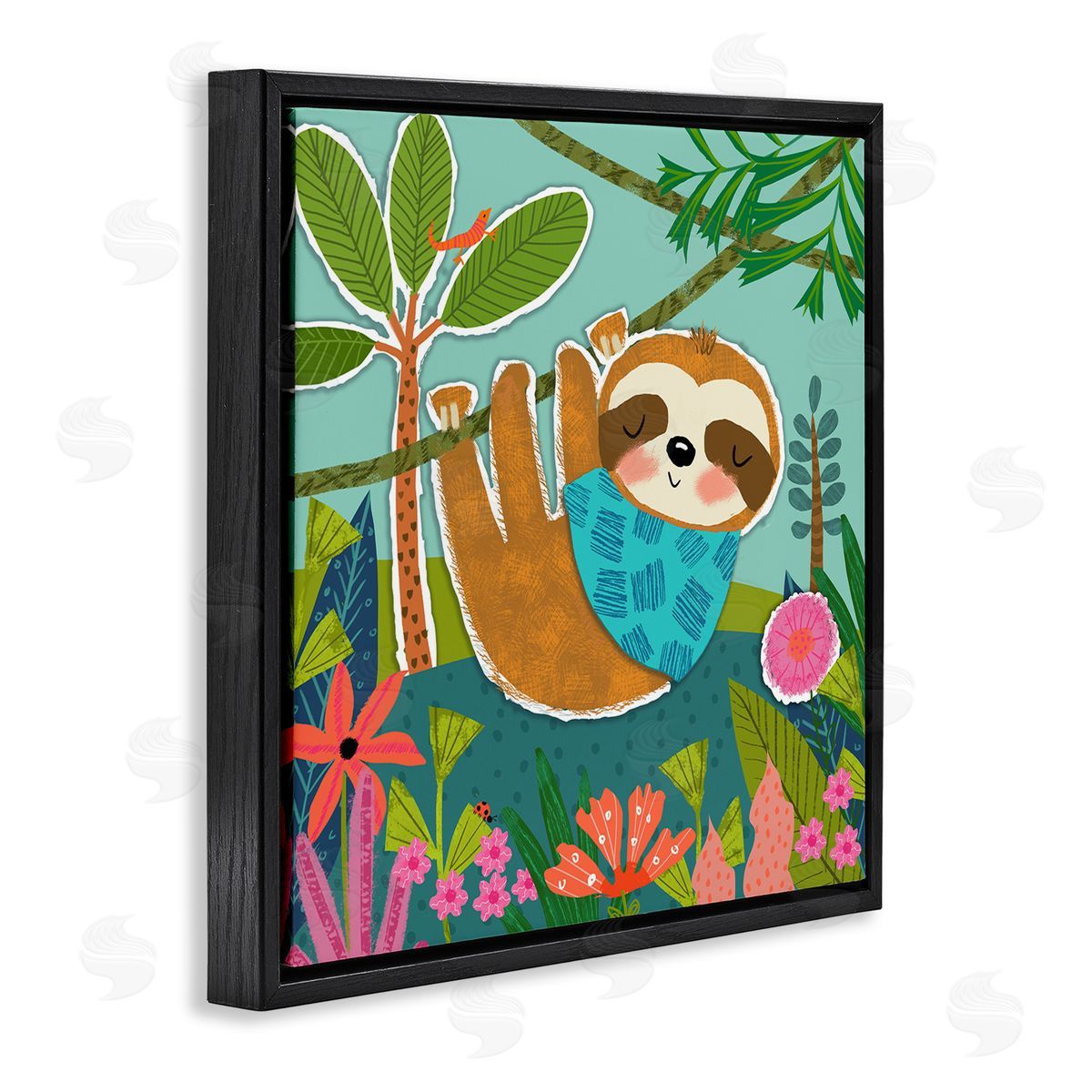 Tina Finn Sleepy Sloth in Nature Black Floating Frame Canvas Wall Art Print