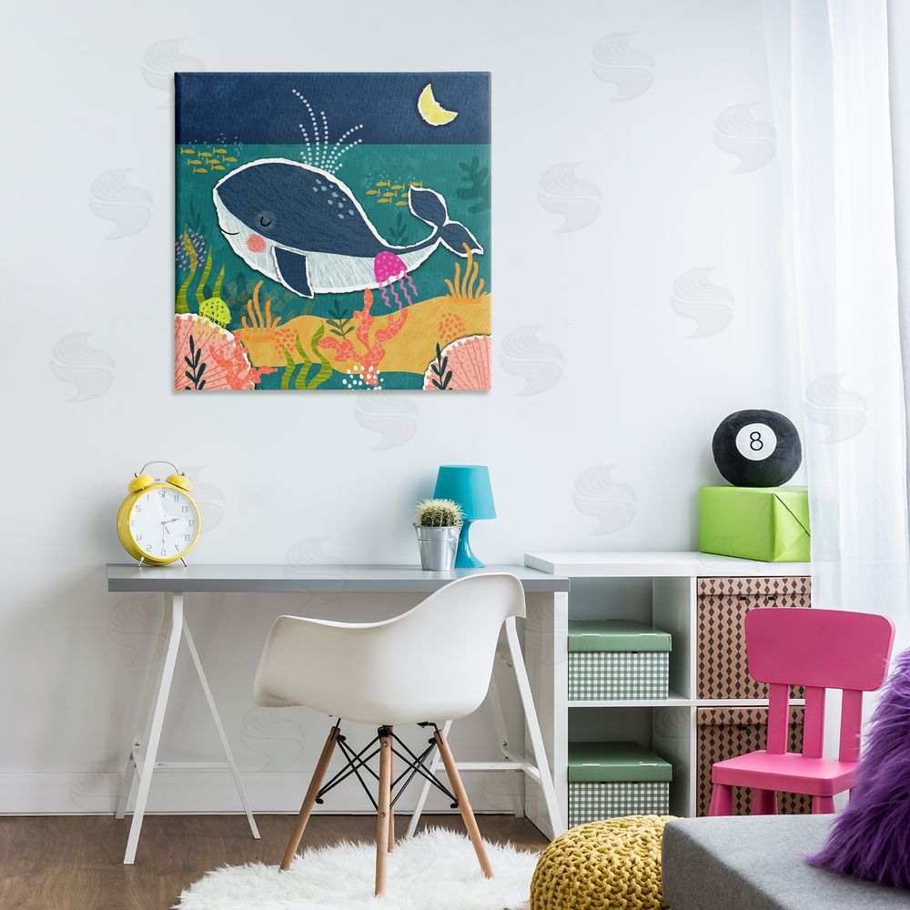 Tina Finn Whale At Nighttime Canvas Wall Art Print in Room