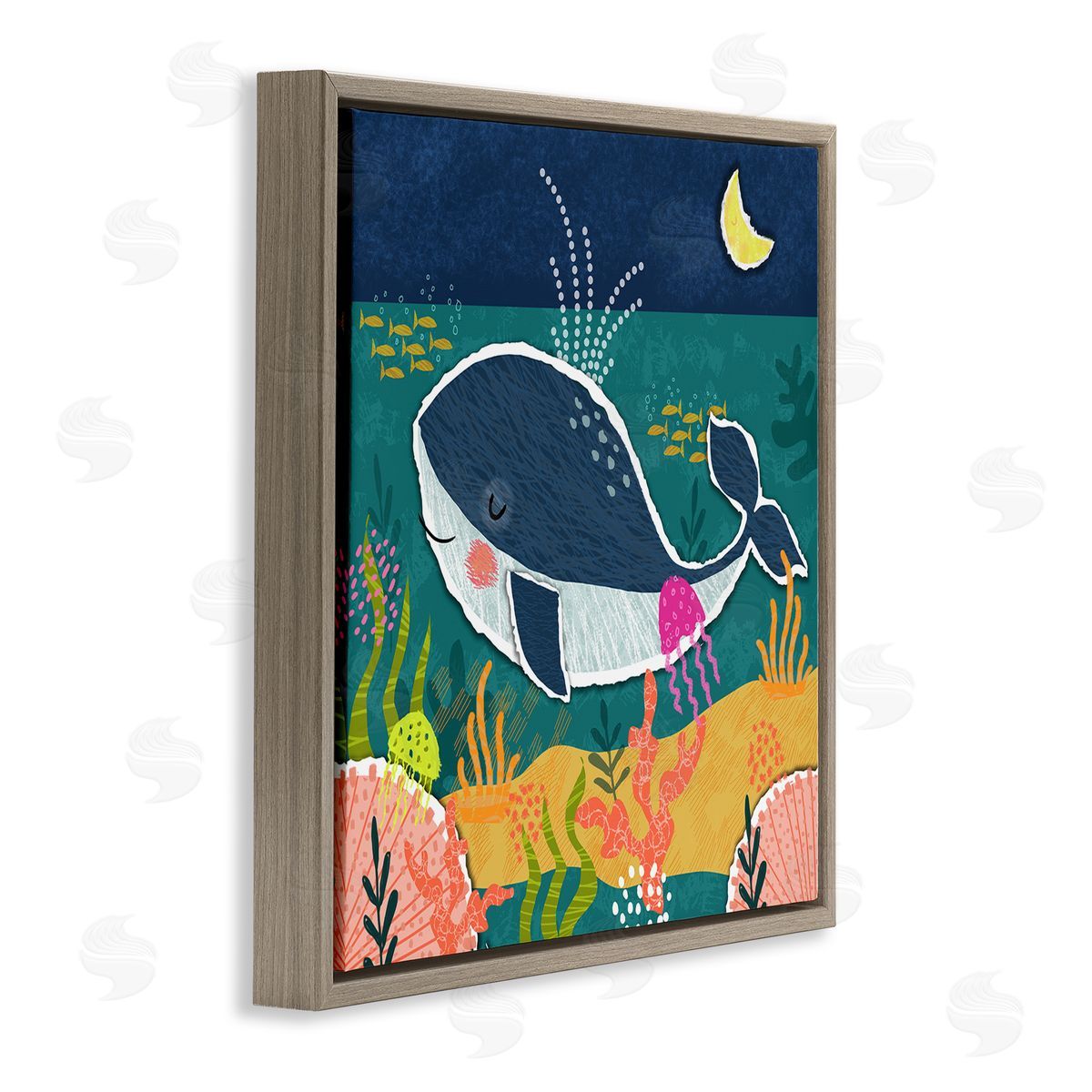 Tina Finn Whale At Nighttime Brown Floating Frame Canvas Wall Art Print