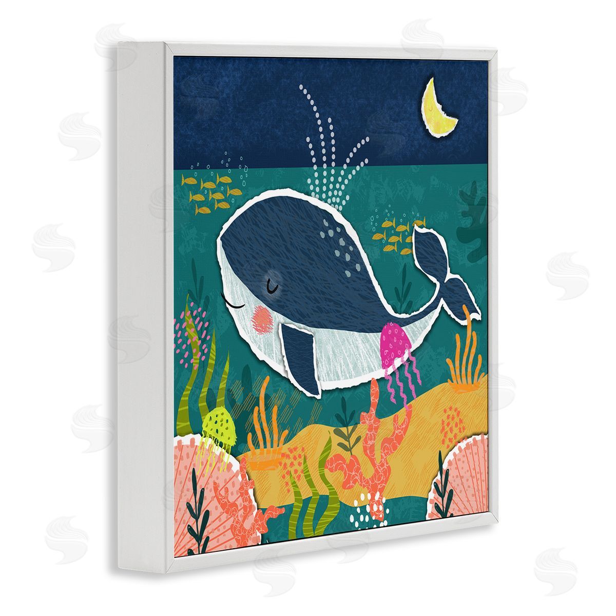 Tina Finn Whale At Nighttime White Framed Giclee Wall Art Print