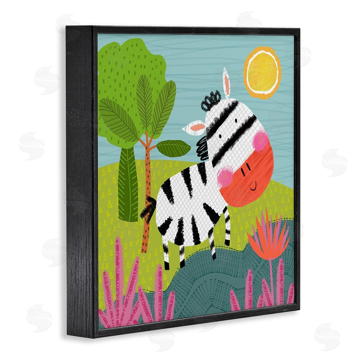 Tina Finn Whimsical Zebra in Nature Black Framed Giclee Wall Art Print