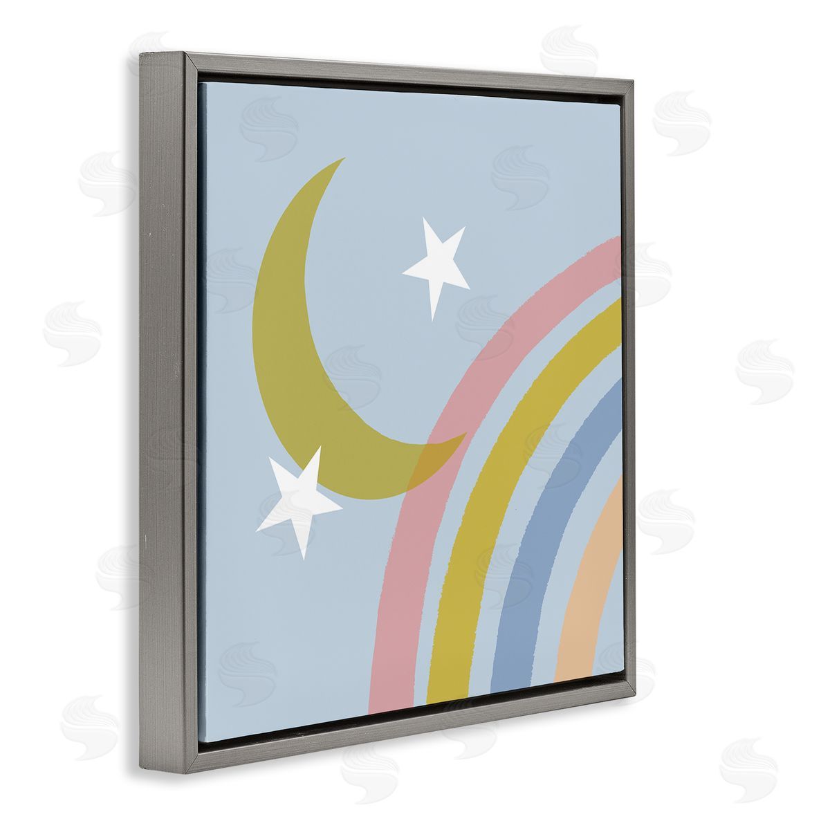 Tina Finn Rainbow And Moon Shape Gray Floating Frame Canvas Wall Art Print