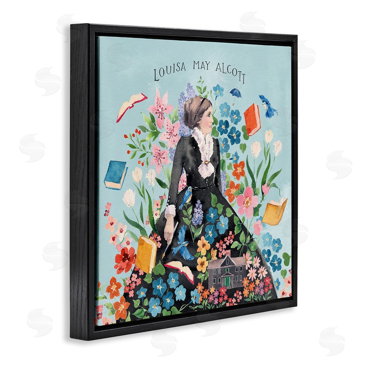 Heather Lee Chan Louisa May Alcott Portrait Black Floating Frame Canvas Wall Art Print
