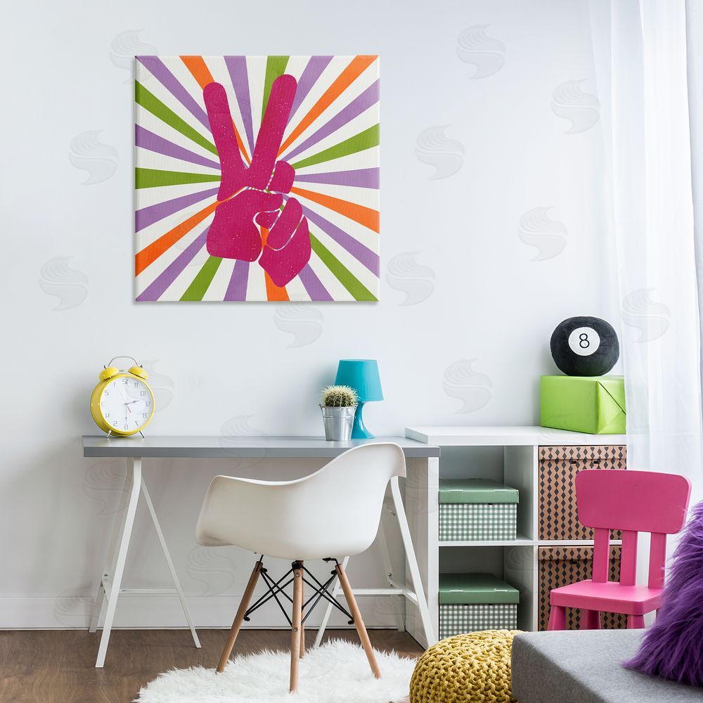Kim Allen Peace Sign on Stripes Canvas Wall Art Print in Room