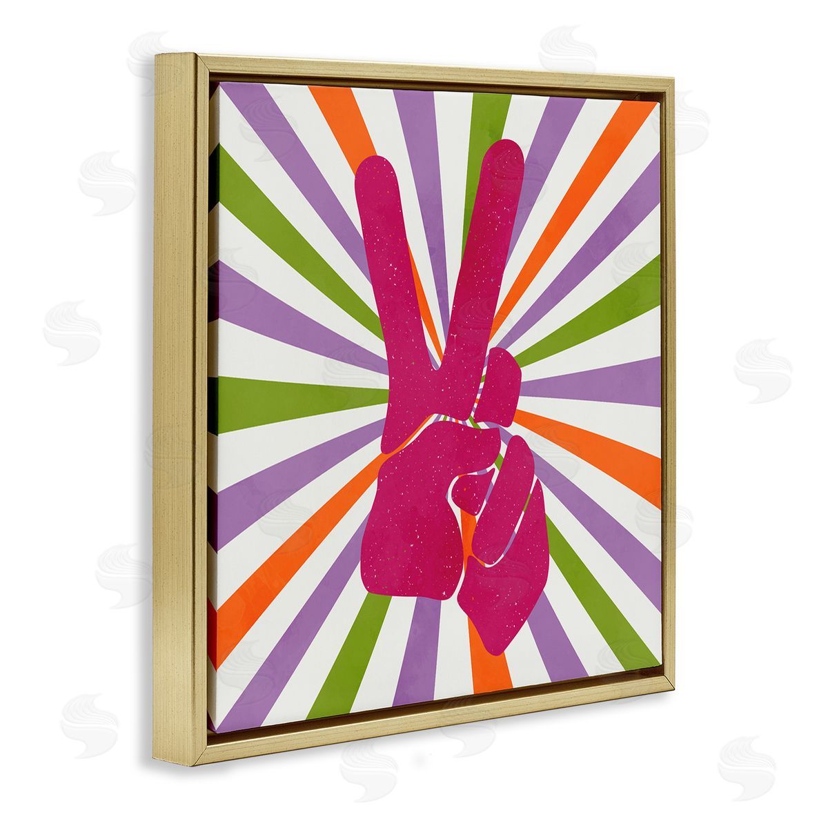 Kim Allen Peace Sign on Stripes Gold Floating Frame Canvas Wall Art Print