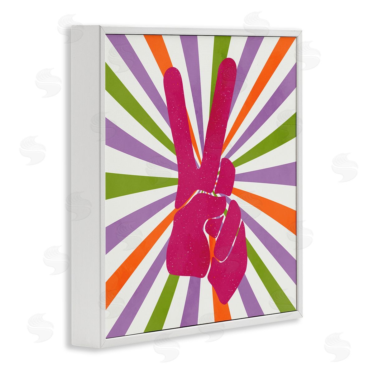 Kim Allen Peace Sign on Stripes White Framed Giclee Wall Art Print