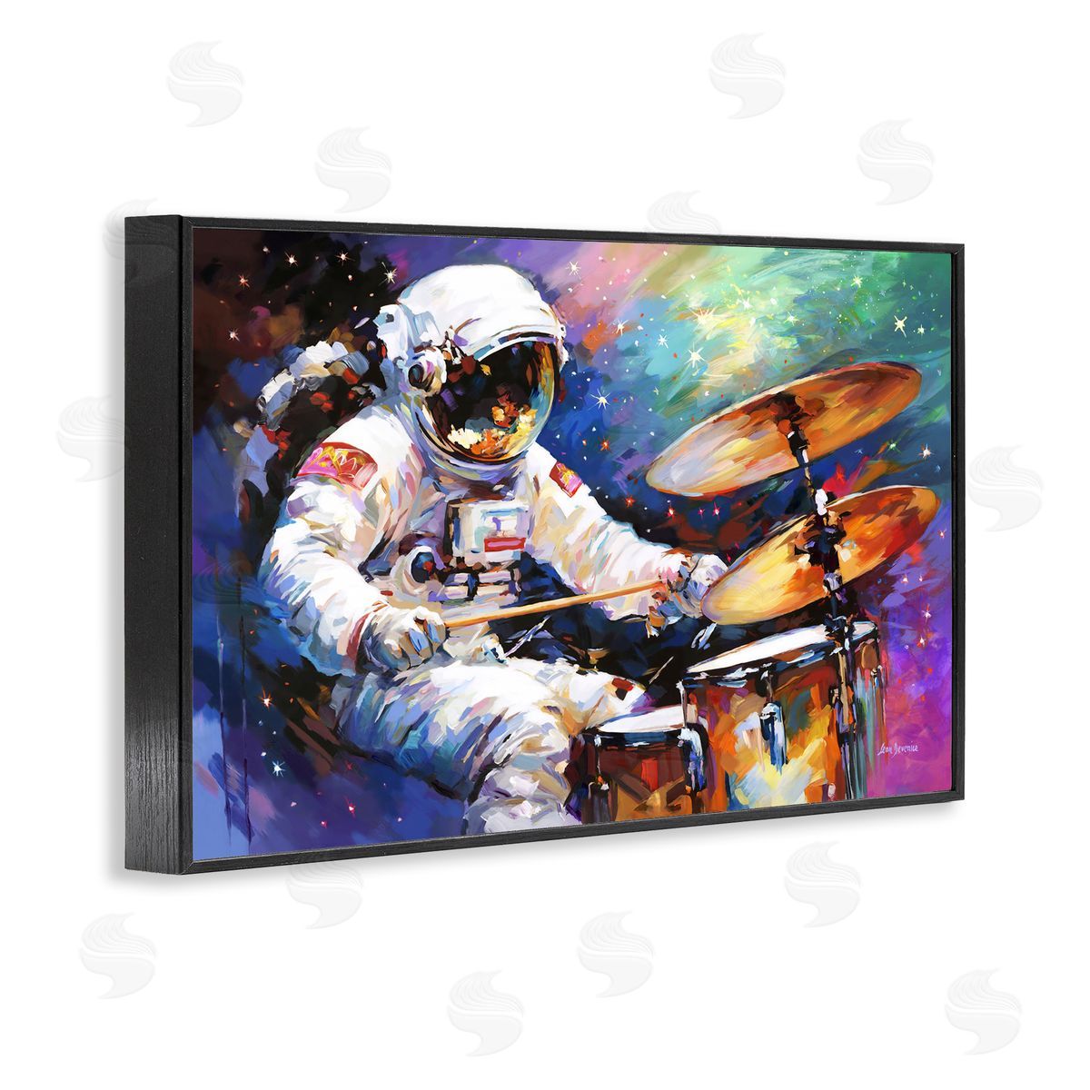Leon Devenice Cosmic Drummer Musician Black Framed Giclee Wall Art Print