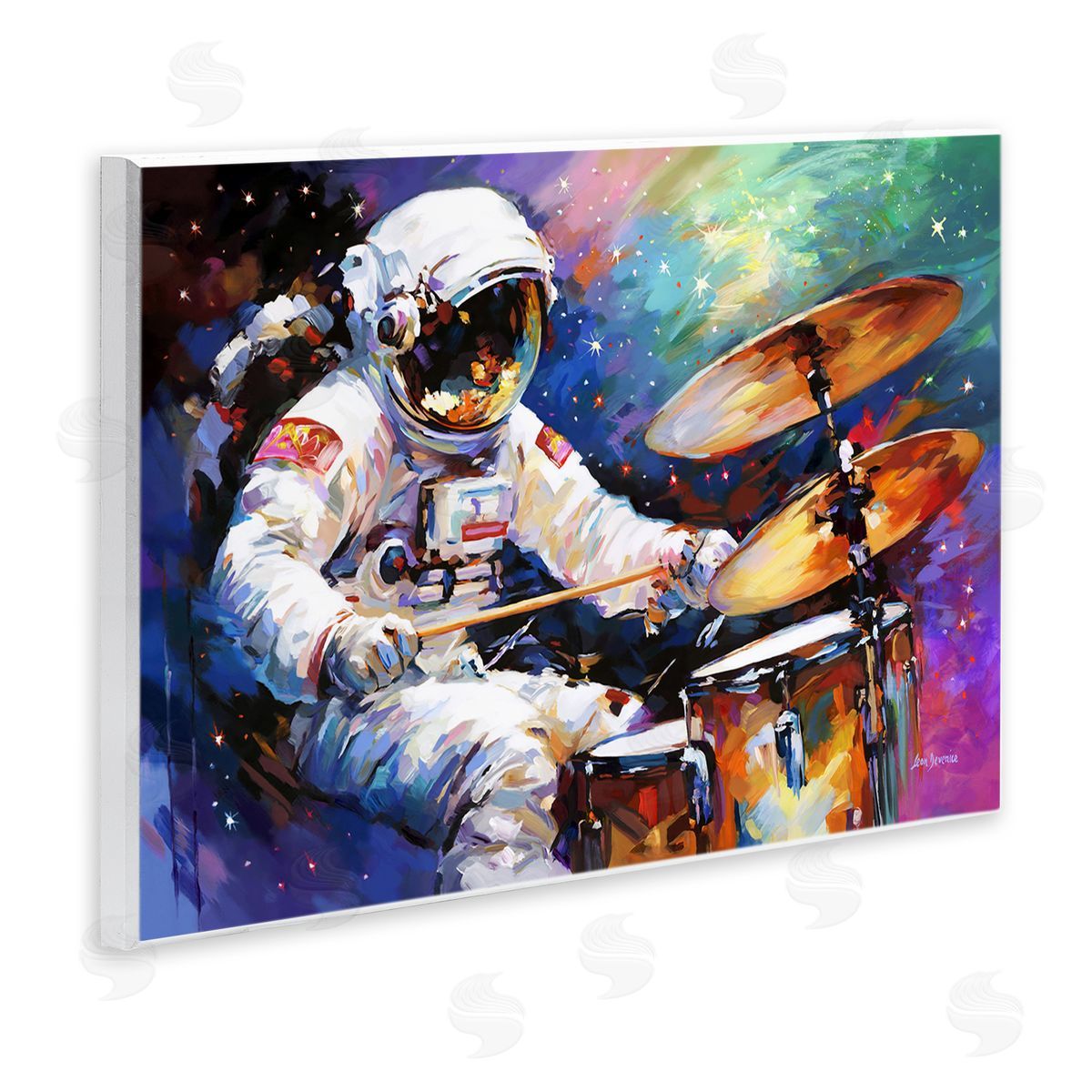 Leon Devenice Cosmic Drummer Musician Wooden Wall Plaque Art Print
