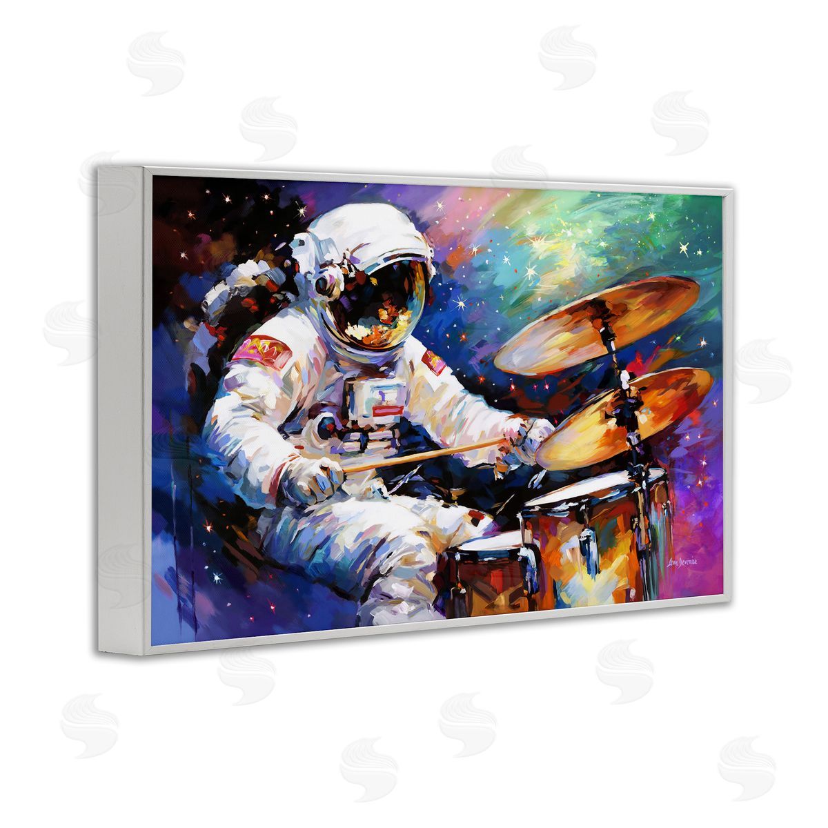 Leon Devenice Cosmic Drummer Musician White Framed Giclee Wall Art Print