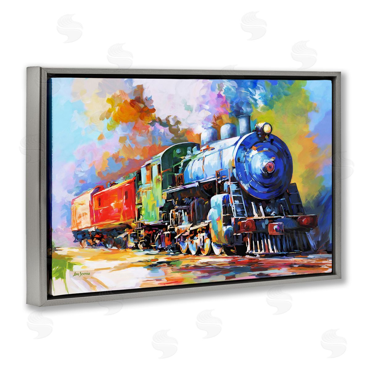 Leon Devenice The Last Train Gray Floating Frame Canvas Wall Art Print