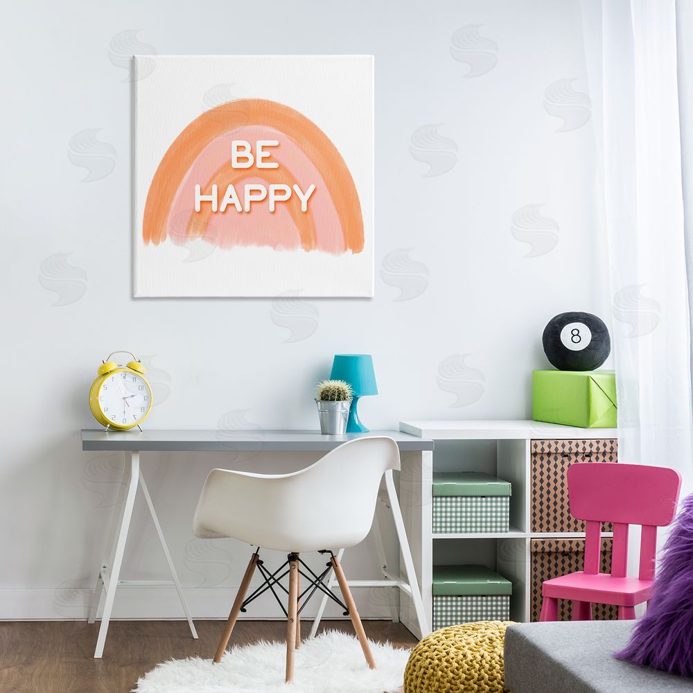Amber Clarkson Orange Be Happy Canvas Wall Art Print in Room