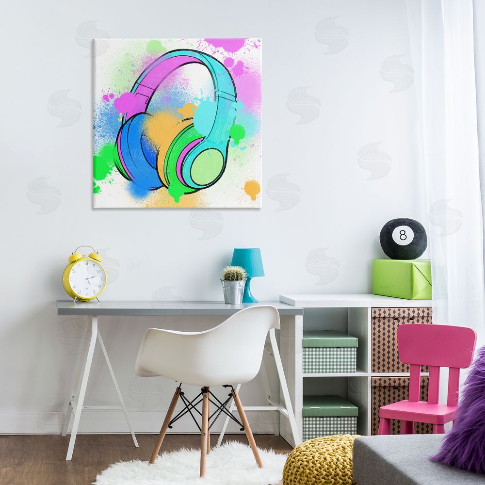 Marcus Prime Splattered Music Headphones Canvas Wall Art Print in Room