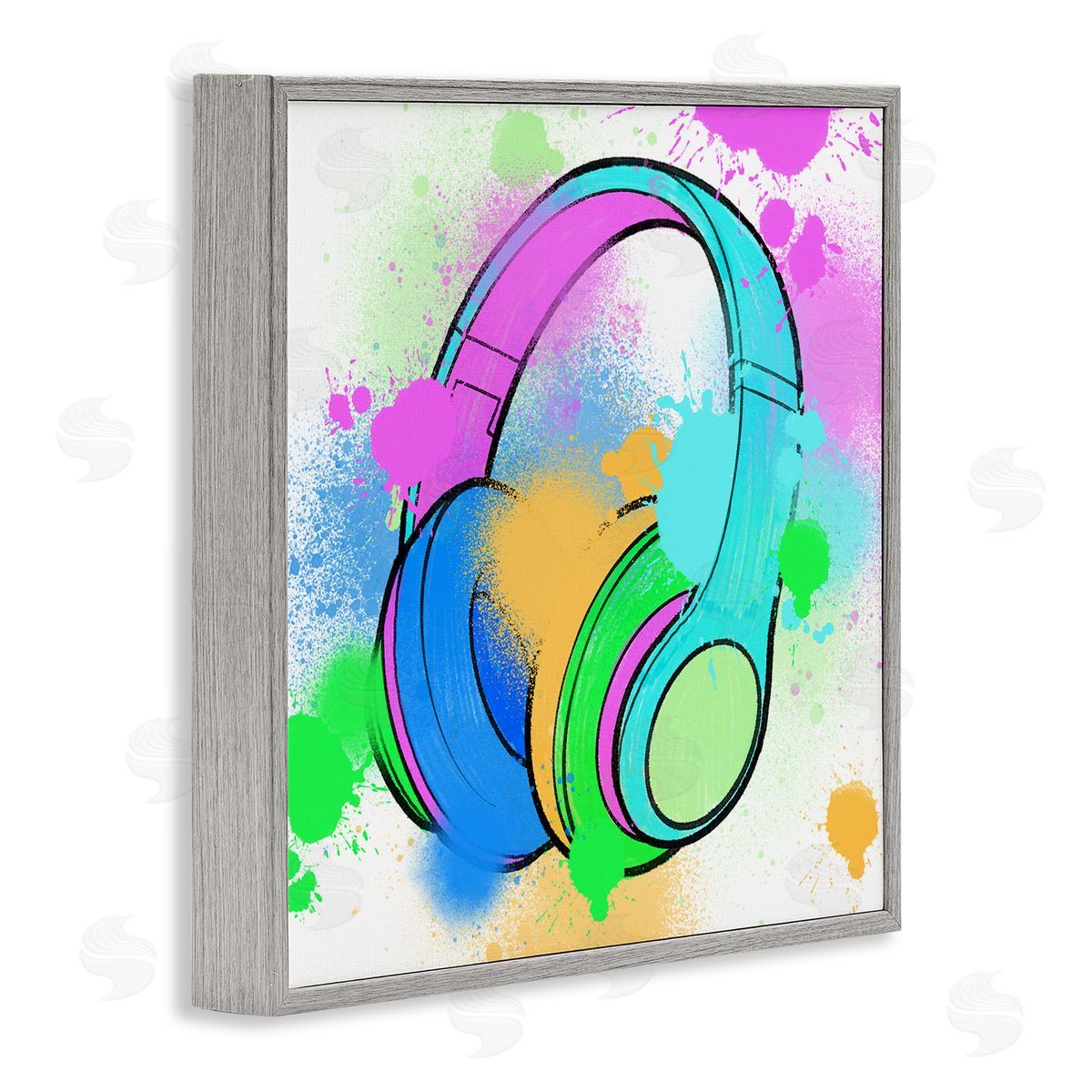 Marcus Prime Splattered Music Headphones Gray Framed Giclee Wall Art Print