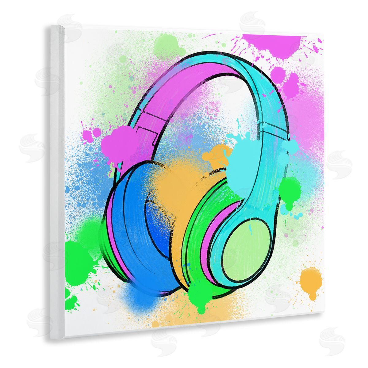 Marcus Prime Splattered Music Headphones Wooden Wall Plaque Art Print