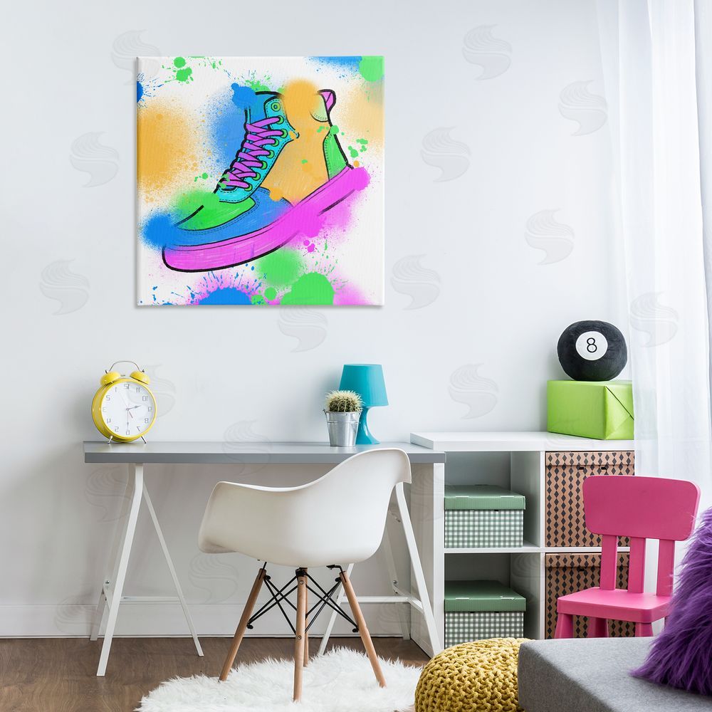 Marcus Prime Splattered Cool Sneakers Canvas Wall Art Print in Room