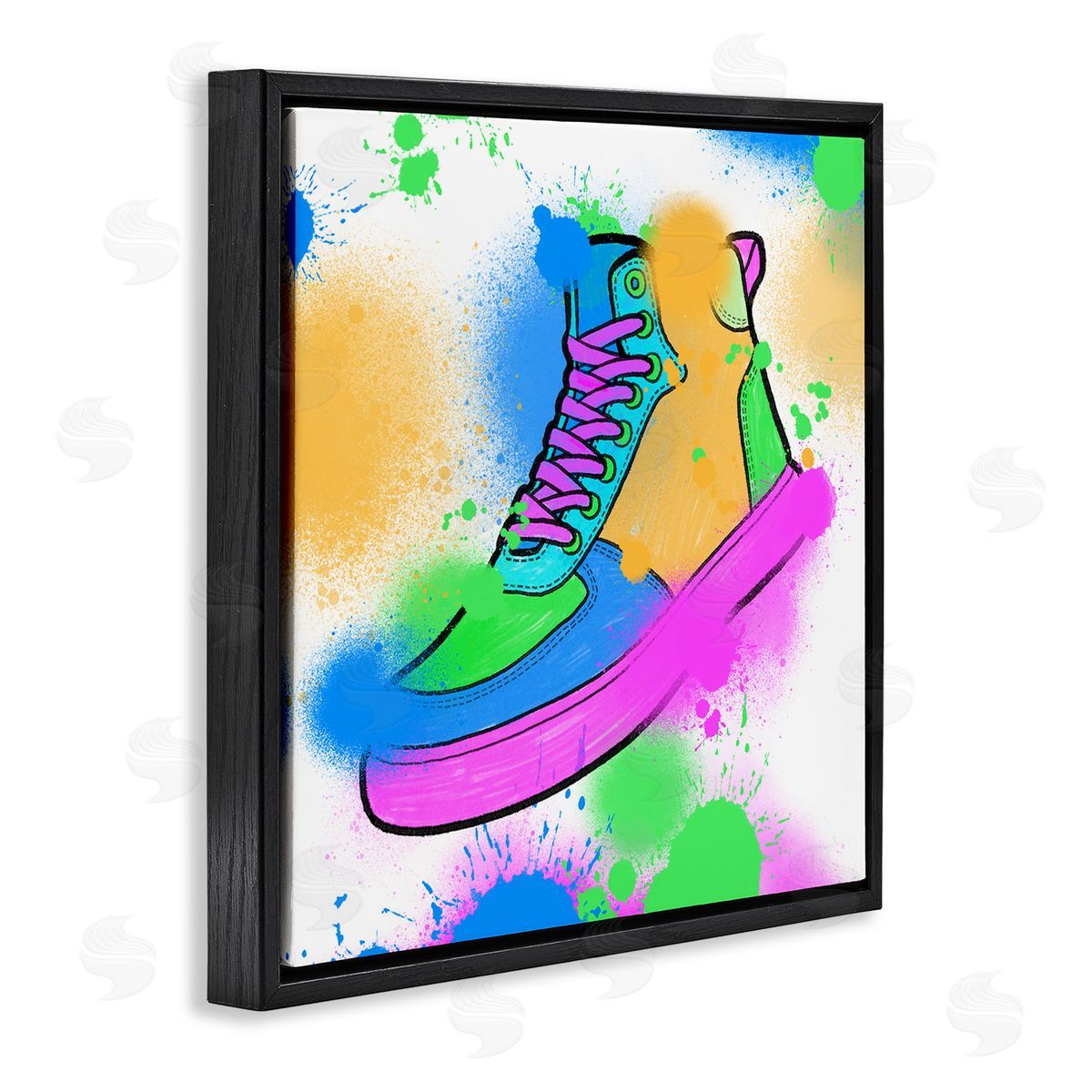 Marcus Prime Splattered Cool Sneakers Black Floating Frame Canvas Wall Art Print