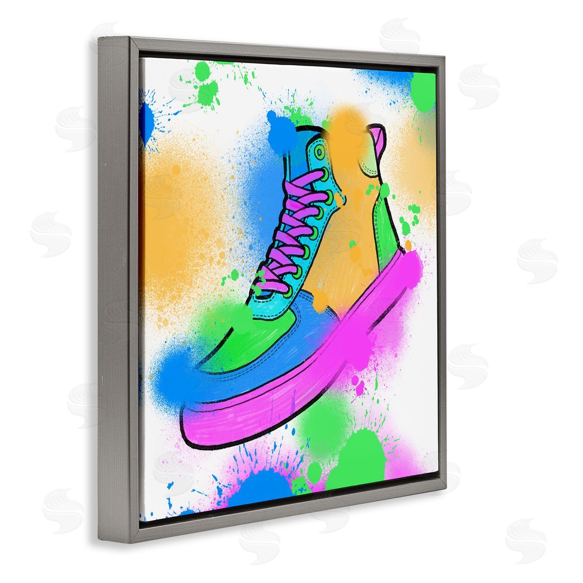 Marcus Prime Splattered Cool Sneakers Gray Floating Frame Canvas Wall Art Print