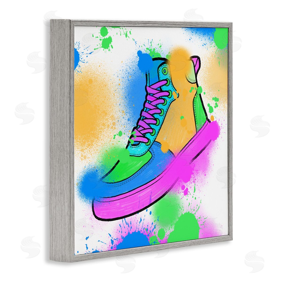 Marcus Prime Splattered Cool Sneakers Gray Framed Giclee Wall Art Print