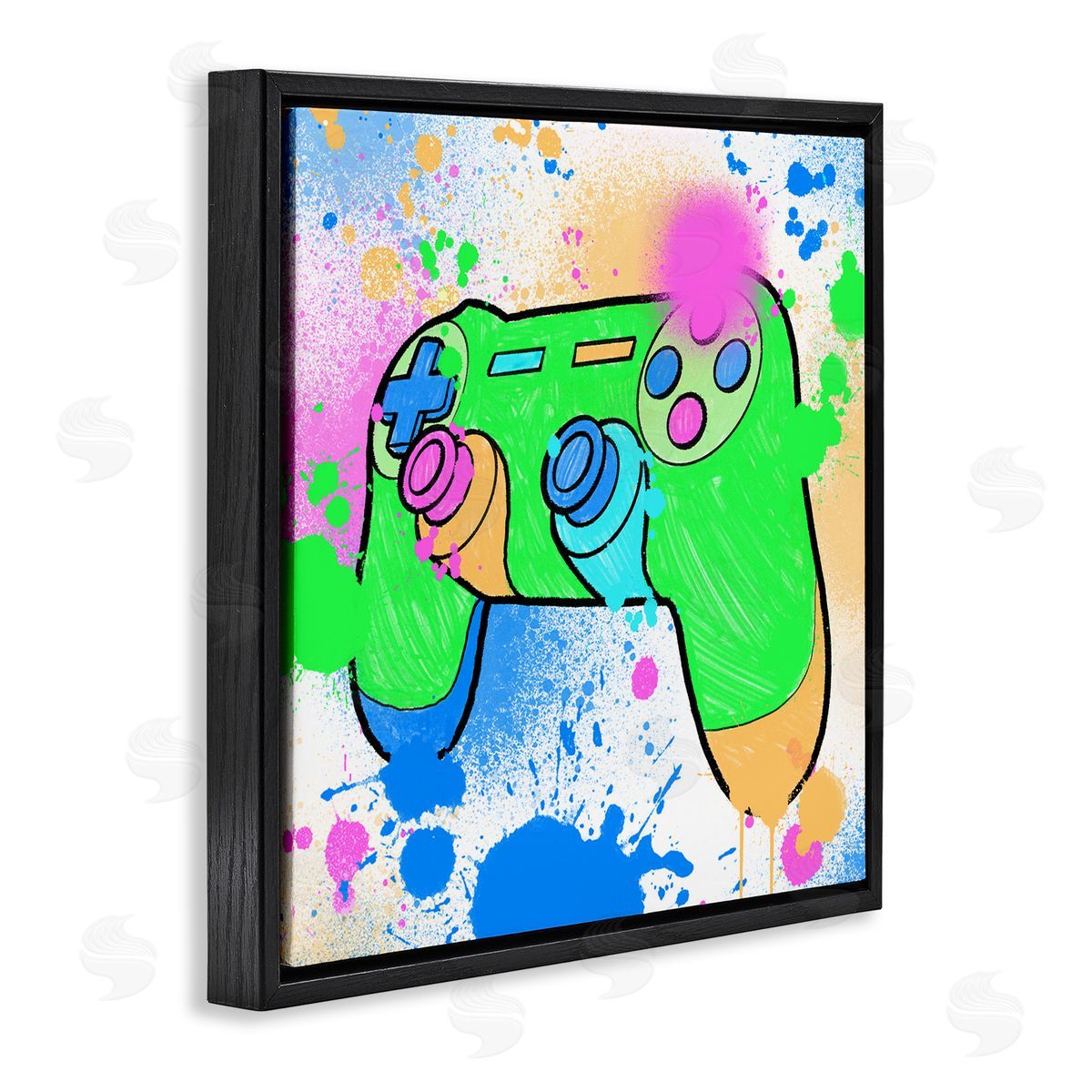 Marcus Prime Splattered Game Controller Black Floating Frame Canvas Wall Art Print