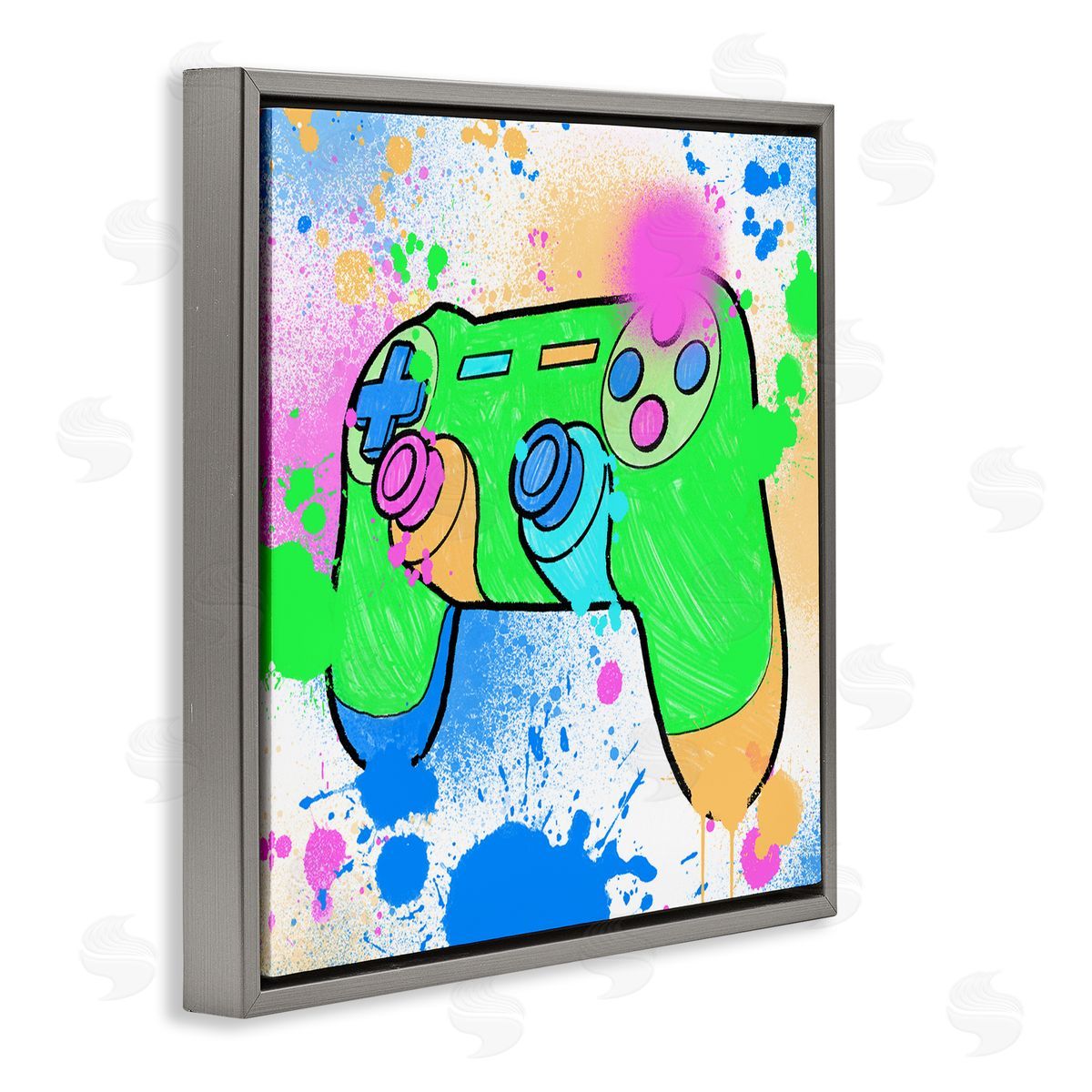 Marcus Prime Splattered Game Controller Gray Floating Frame Canvas Wall Art Print