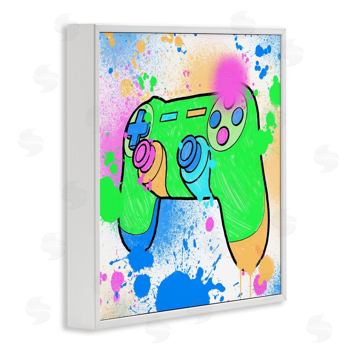Marcus Prime Splattered Game Controller White Framed Giclee Wall Art Print