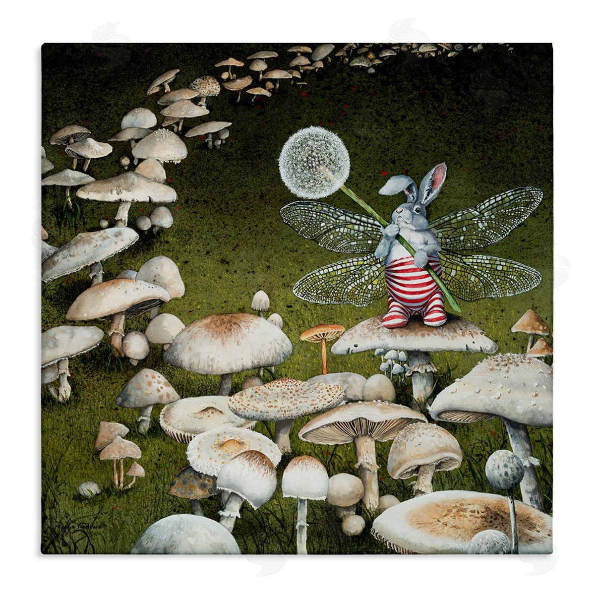 Fairy Bunny on Mushroom Canvas Wall Art, Home Decor by Maggie Vandewalle
