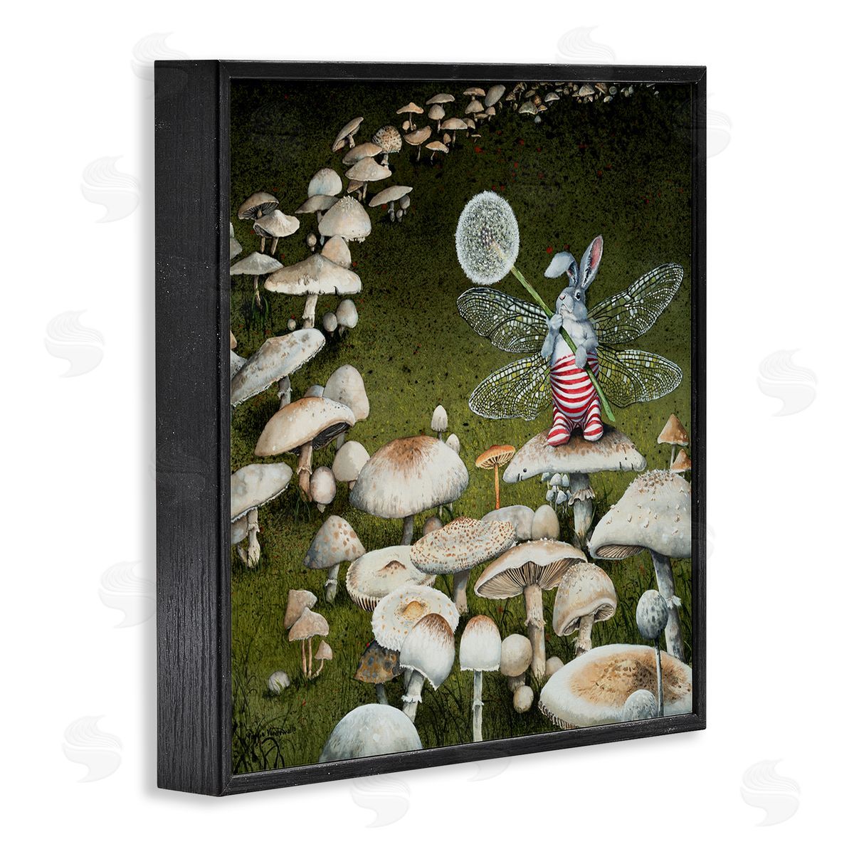 Fairy Bunny on Mushroom Black Frame Print Wall Art, Home Decor by Maggie Vandewalle