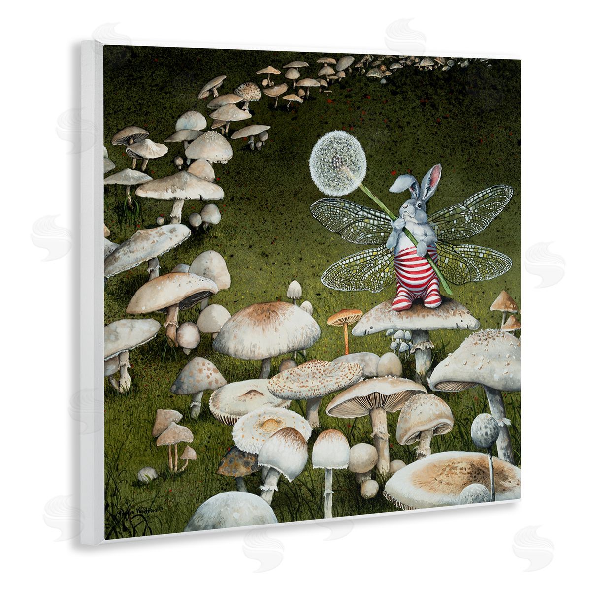 Fairy Bunny on Mushroom Wood Plaque Wall Art, Home Decor by Maggie Vandewalle