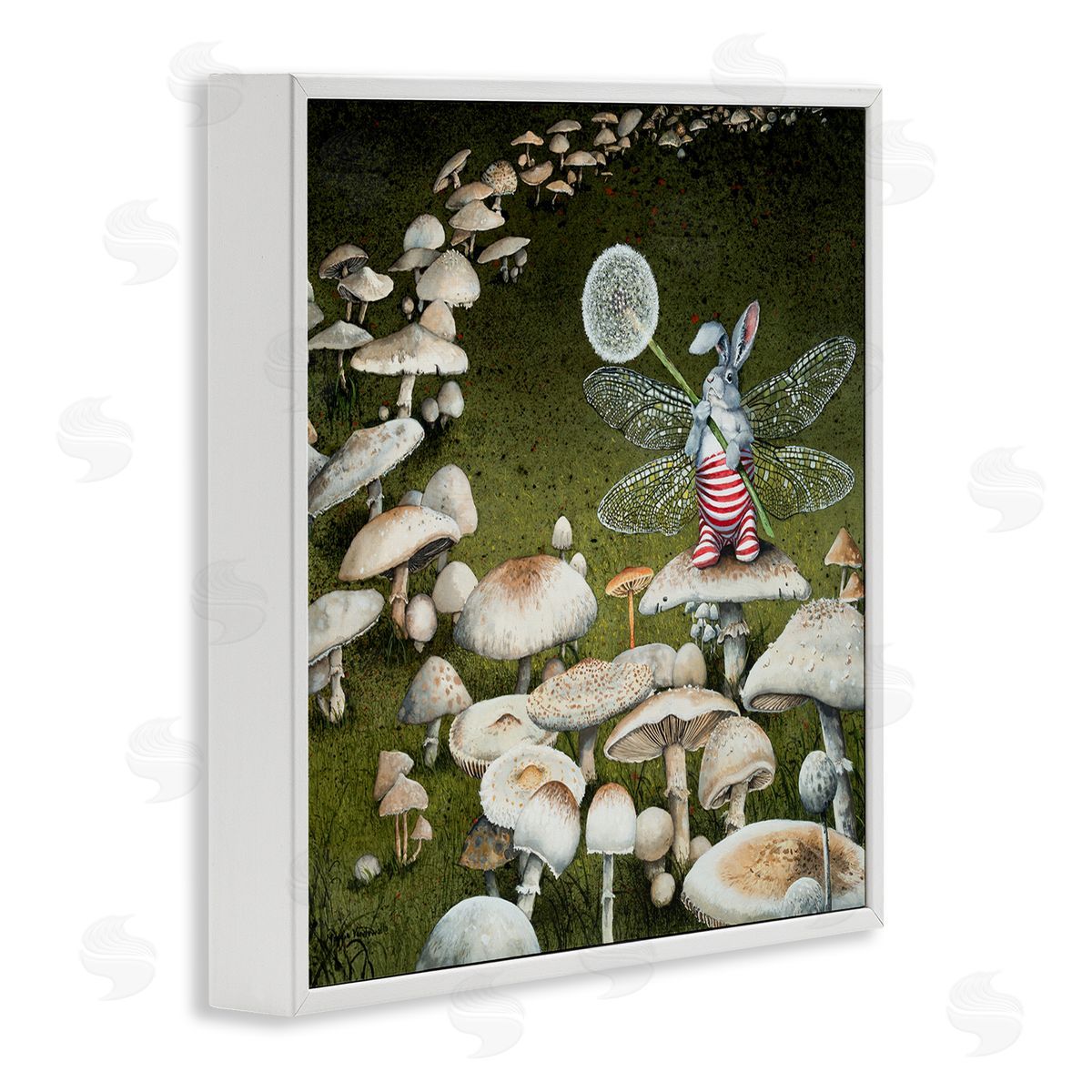 Fairy Bunny on Mushroom White Frame Print Wall Art, Home Decor by Maggie Vandewalle