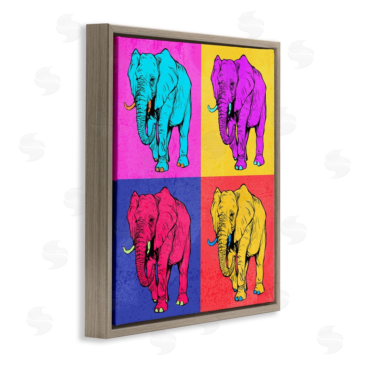 Ziwei Li Bold Pop Elephants Brown Floating Frame Canvas Wall Art Print