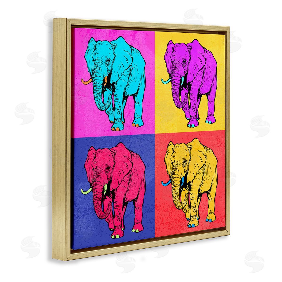 Ziwei Li Bold Pop Elephants Gold Floating Frame Canvas Wall Art Print