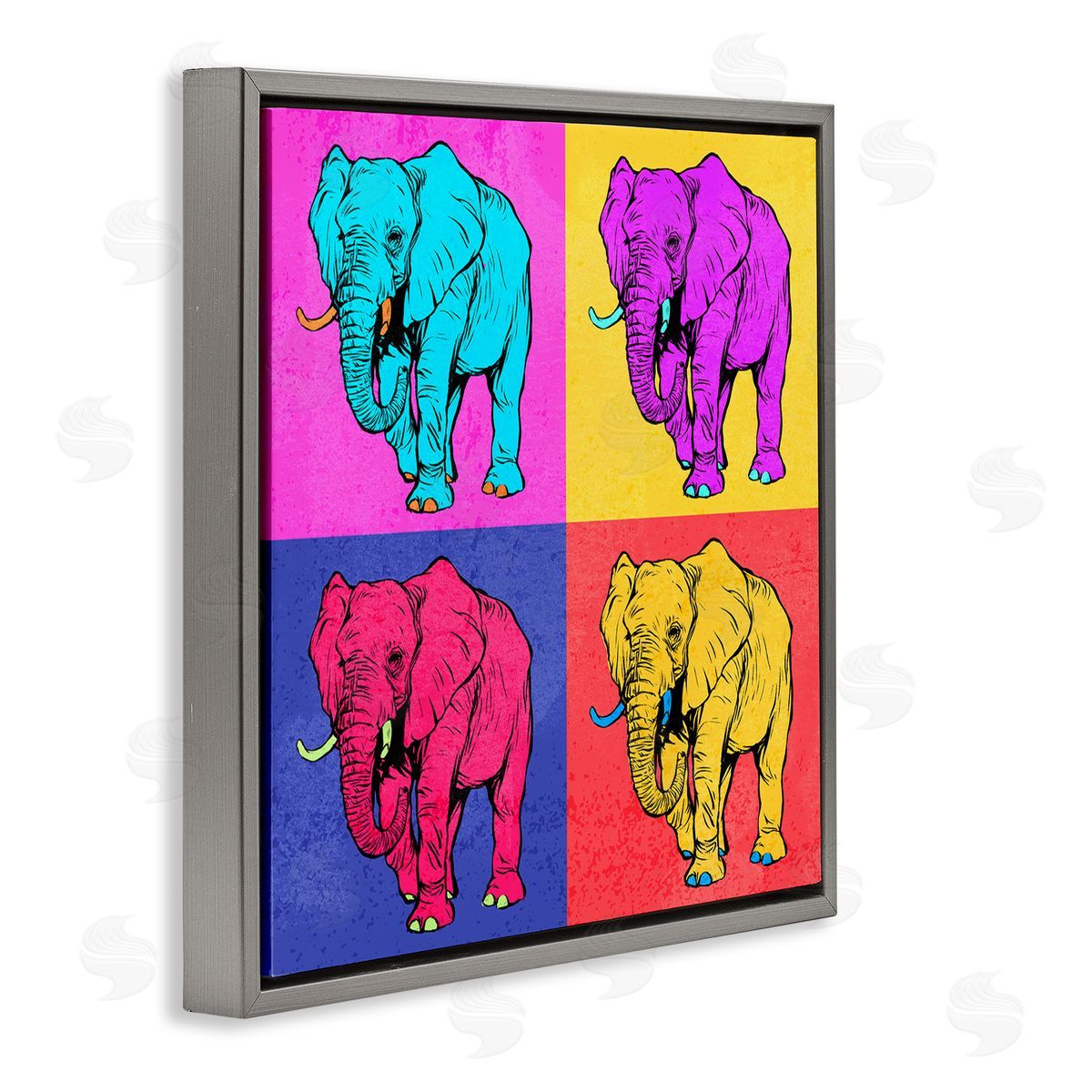 Ziwei Li Bold Pop Elephants Gray Floating Frame Canvas Wall Art Print