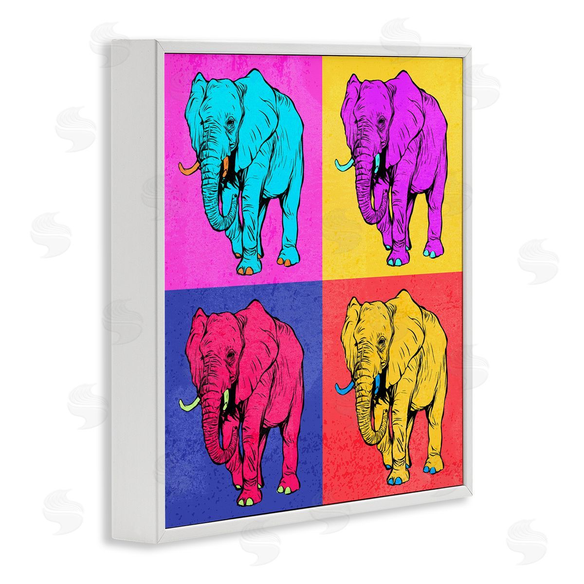 Ziwei Li Bold Pop Elephants White Framed Giclee Wall Art Print