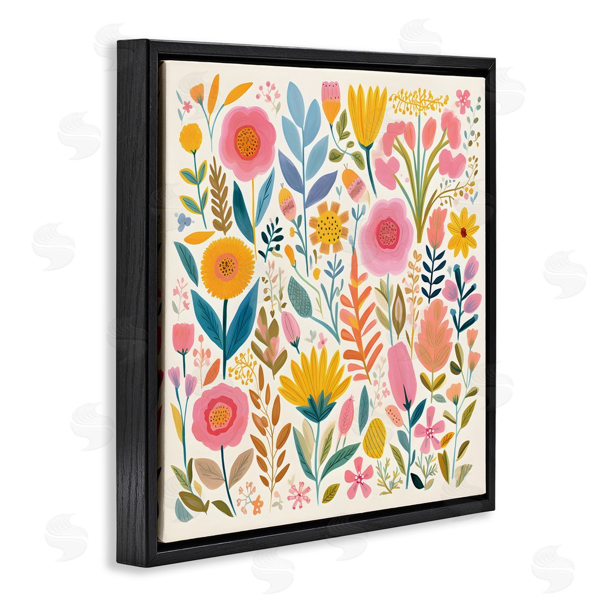 Petal Prints Design Cottage Florals Pattern Black Floating Frame Canvas Wall Art Print